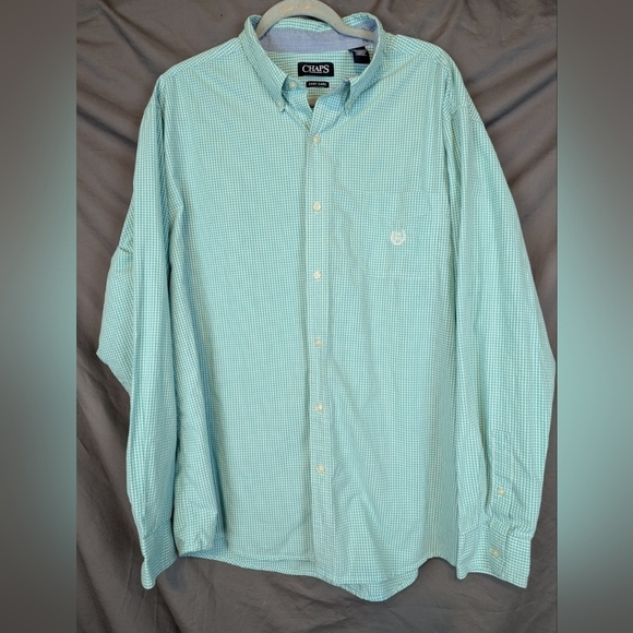 Chaps XXL gingham button down shirt in light turquoise - Picture 10 of 10